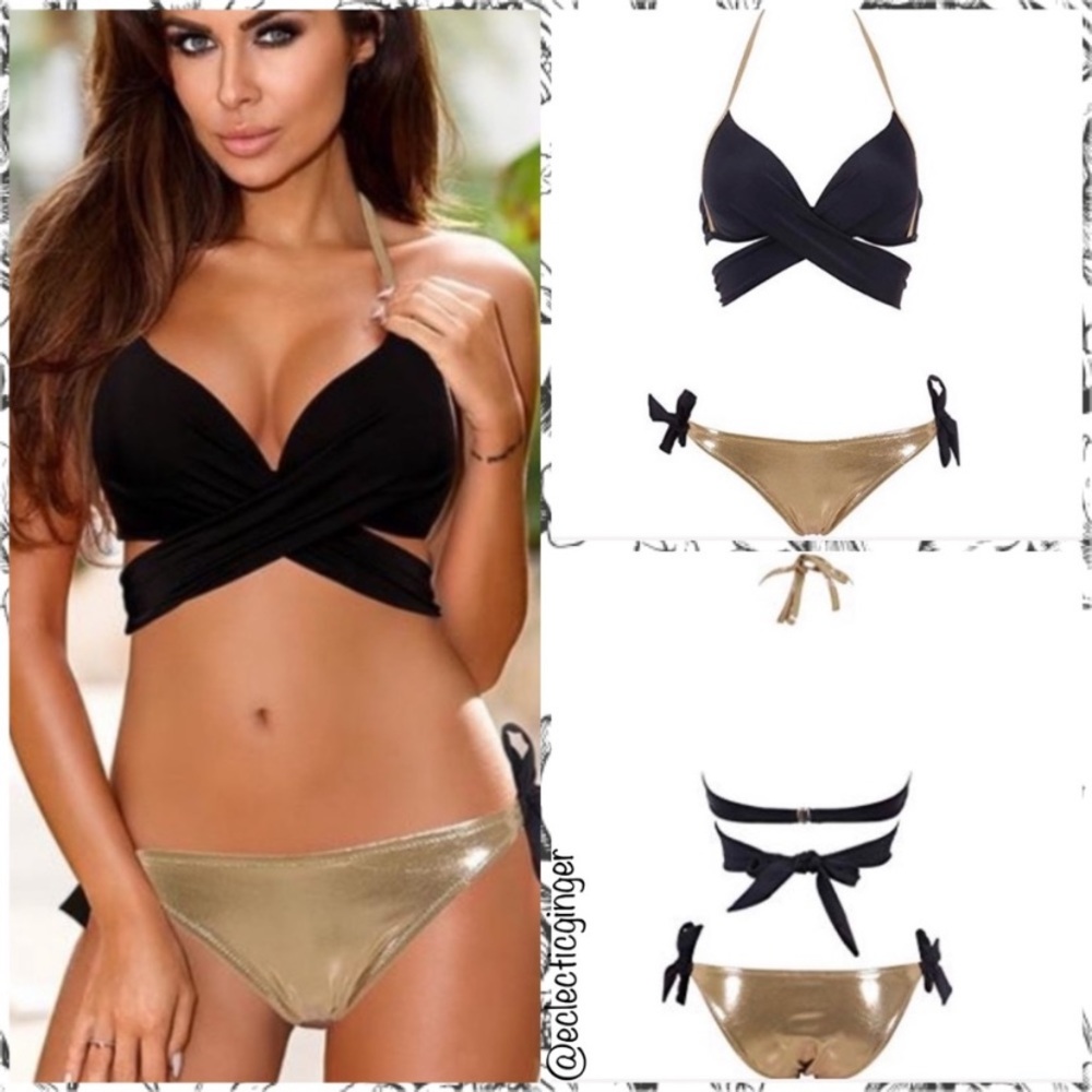 Black and Gold halter push up bikini Size Medium M